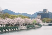 The Peace Memorial Park, Hiroshima from across the Motoyasu-gawa